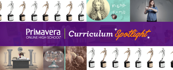 Primavera Online High School Curriculum Spotlight Banner with Images of Primavera Coursework and Telly Awards 