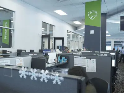 The Primavera office decorated during holiday season.